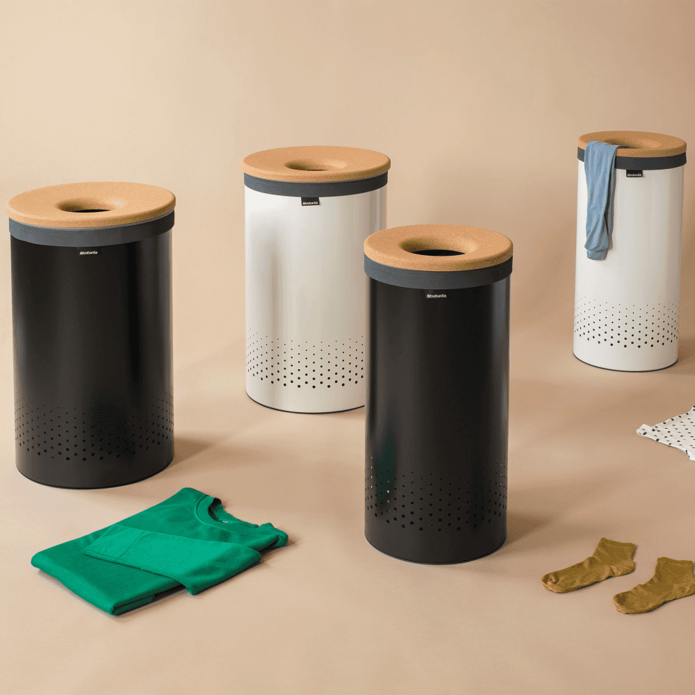 Laundry bin, 60 litre, Black With Cork Lid