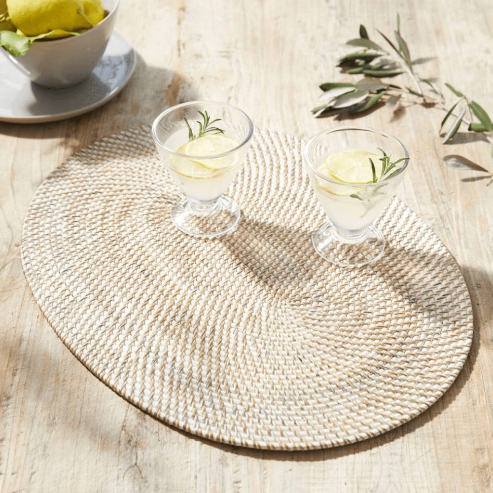 Oval rattan charger, W48 x L36cm, White Washed