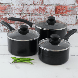 Image showing the Radiant Non-Stick 3 Piece Saucepan Set, Black product.