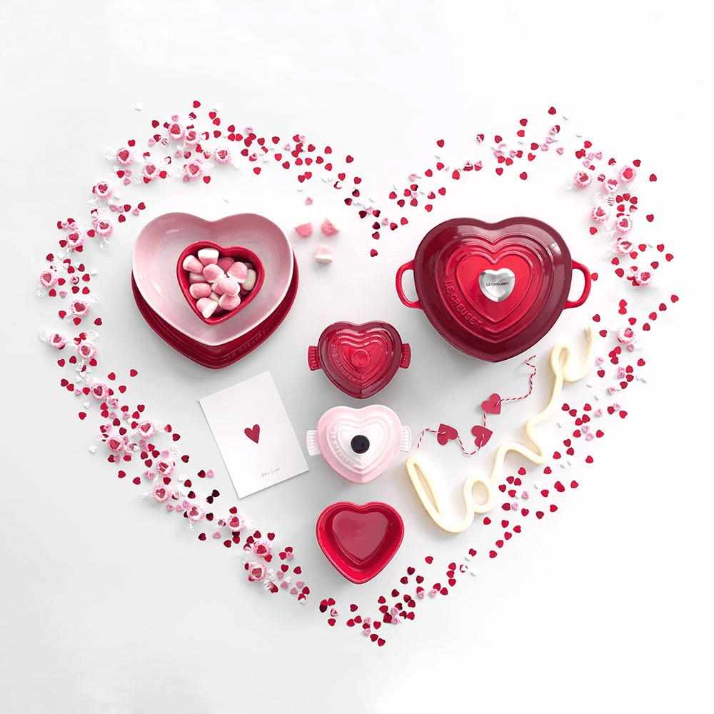 Set of 2 Heart Ramekins, Cerise