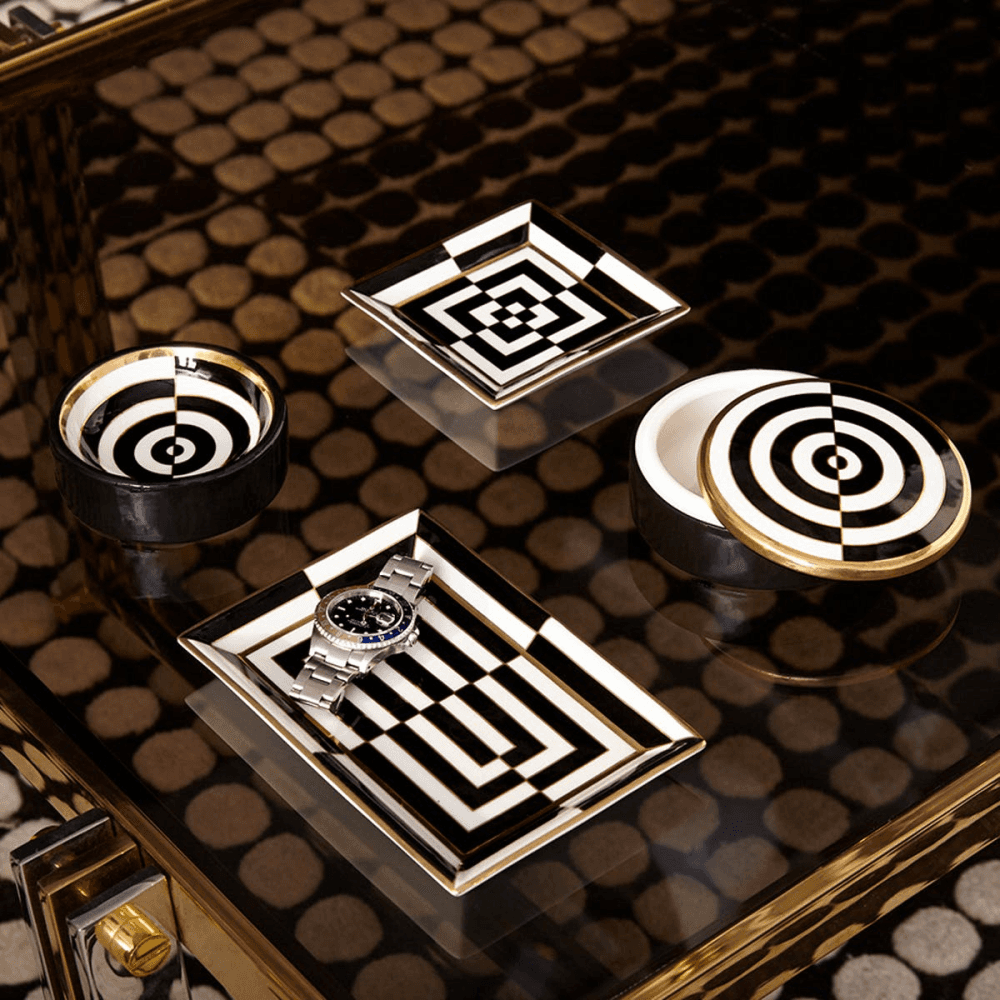 Op Art Rectangle tray, Black/White