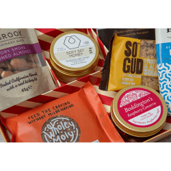 Image showing the Healthy and Wellness Letter Box Hamper, Red/Blue/Orange product.