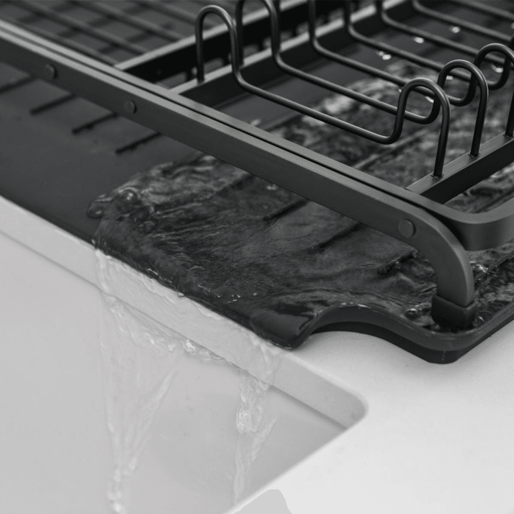 Compact dish drying rack, H12.6 x W20 x D46cm, dark grey