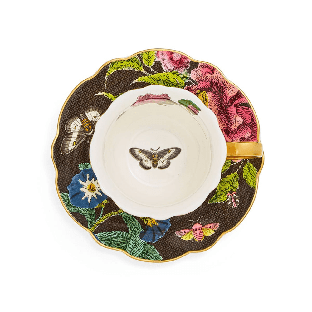 Creatures of Curiosity Tea Cup & Saucer Fluted, Black
