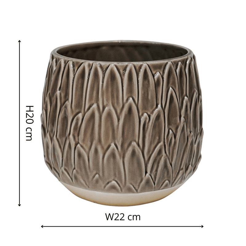Arles Leaf Embossed Planter, D22cm, Brown
