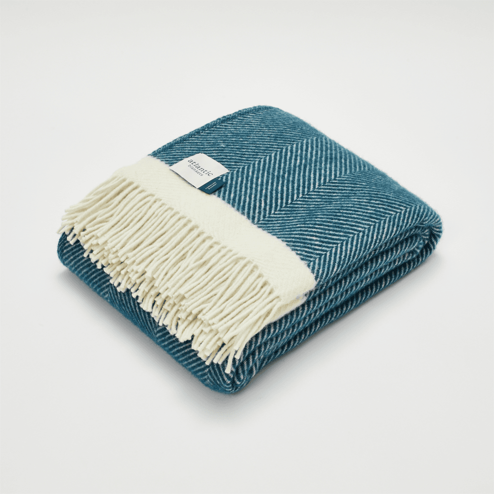Herringbone Blanket, 130 x 250cm, NavyBlue/Cream