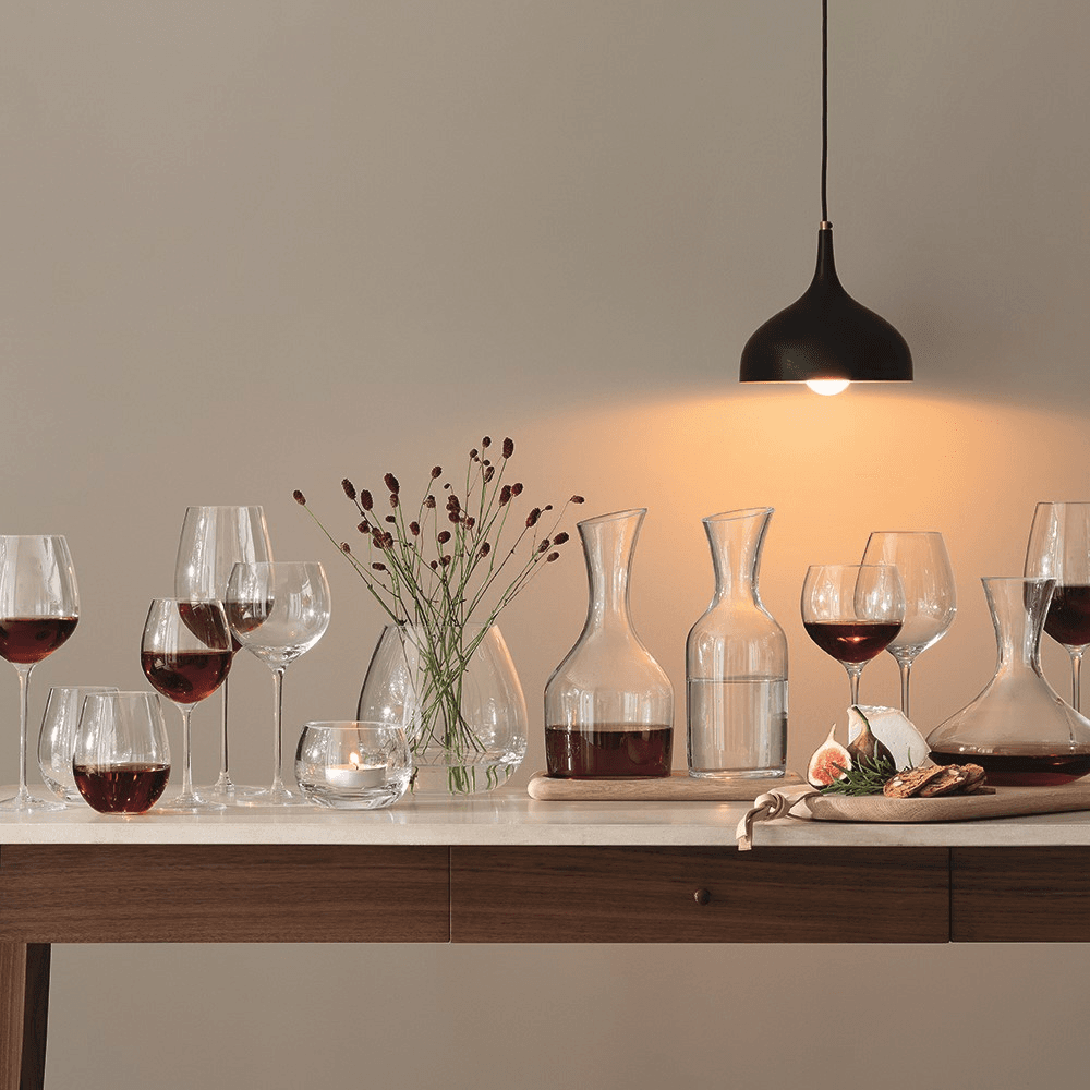 Wine Carafe set, 1.2 litre, clear glass with oak base