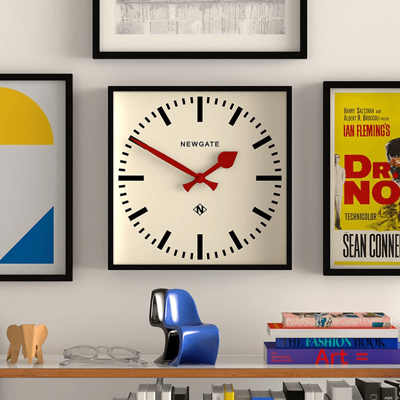 Number Five Wall Clock with Red Hands, 33.5cm, Black