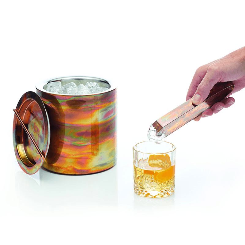 Ice Bucket With Lid And Tongs, D15.5 x D16cm, Copper