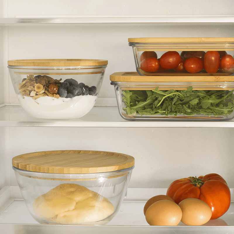 Glass Bowl With Bamboo Lid, 770ml, Clear