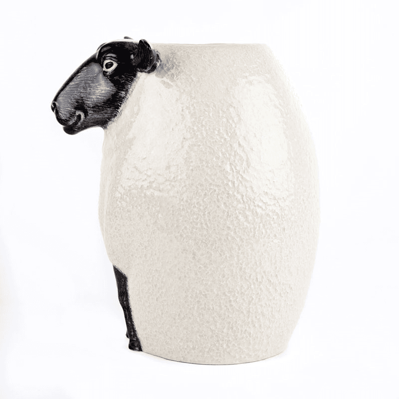 Black Faced Suffolk Sheep Flower Vase, H23cm, Black/White