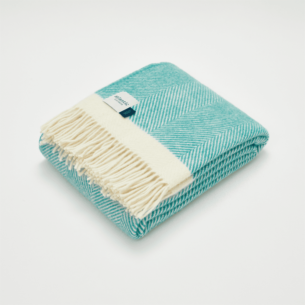 Herringbone Blanket, 130 x 250cm, Turquoise/Cream
