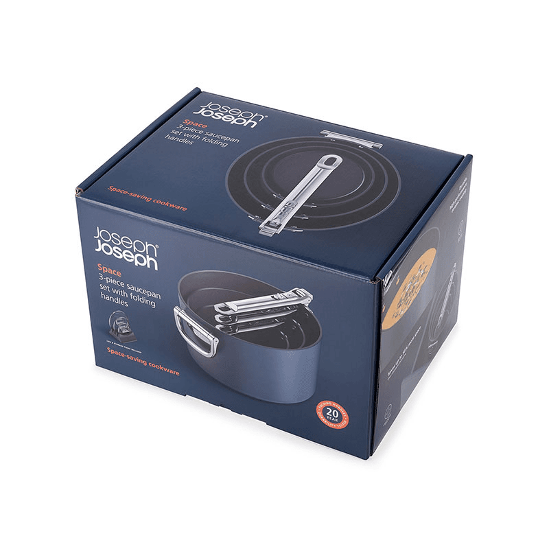 Space Folding Ceramic Non-Stick 3 Piece Saucepan Set, Midnight Blue