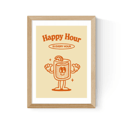 Image showing the Magnus Myhre Happy Hour Is Every Hour Print, A3, Oak Frame product.
