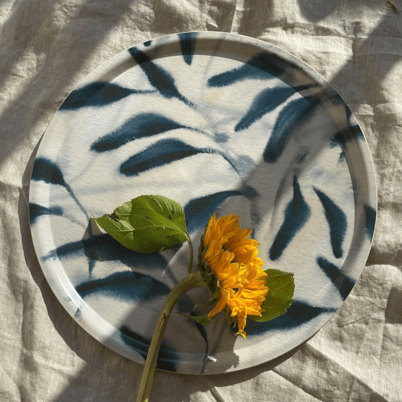Amongst Round Large Birchwood Tray, D45cm, Blue