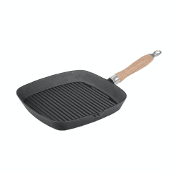 Image showing the Cast Iron Square Grill Pan with Wooden Handle product.
