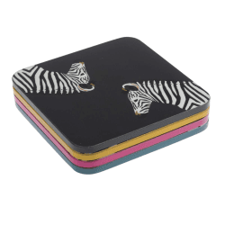 Image showing the Zebra Set of 4 coasters, 10.5 x 10.5cm product.