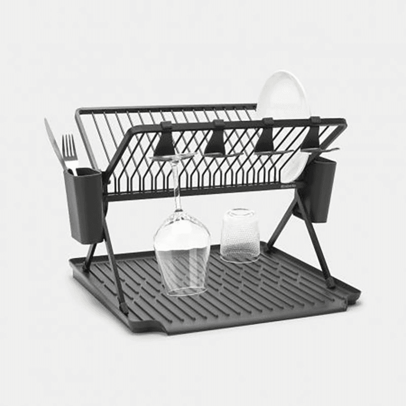 SinkSide Foldable Dish Drying Rack, Large, Dark Grey