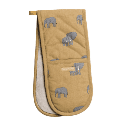 Image showing the Elephant Double oven glove, 18 x 84cm, Mustard And Grey product.