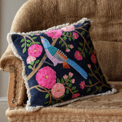 Image showing the Song Bird Cushion, 45 x 45cm, Navy product.