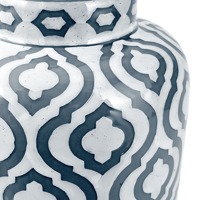 Ceiia Table Lamp With Linen Drum Shade, H24cm, Grey & White