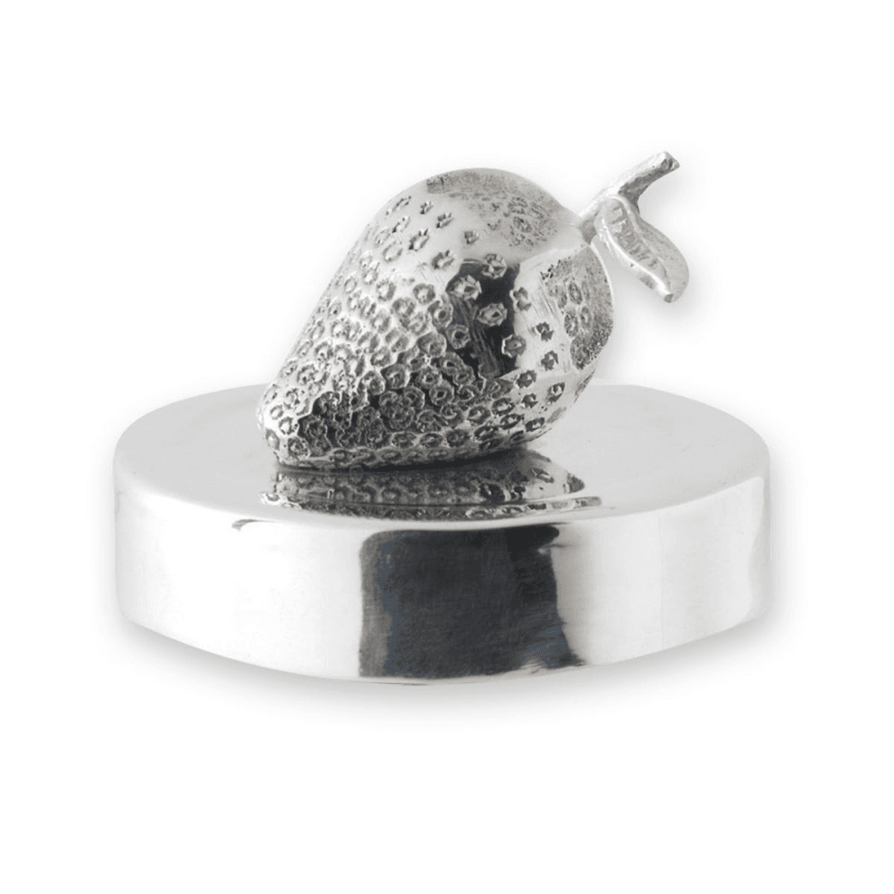 Strawberry Jam jar lid, Silver Plate