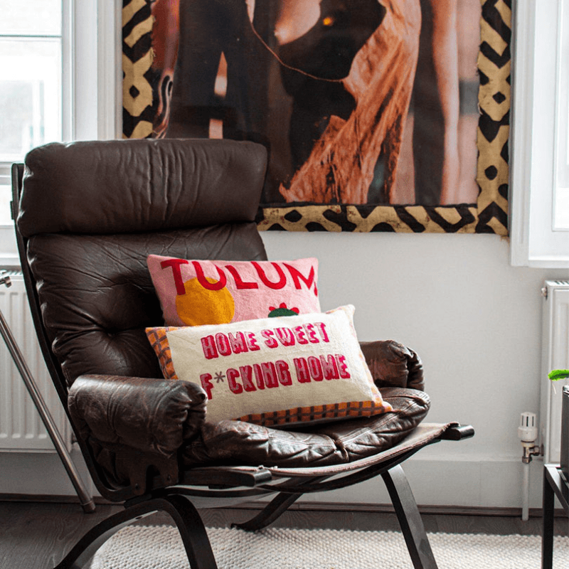 Home Sweet Home Cushion, 30cm x 50cm, Pink/White