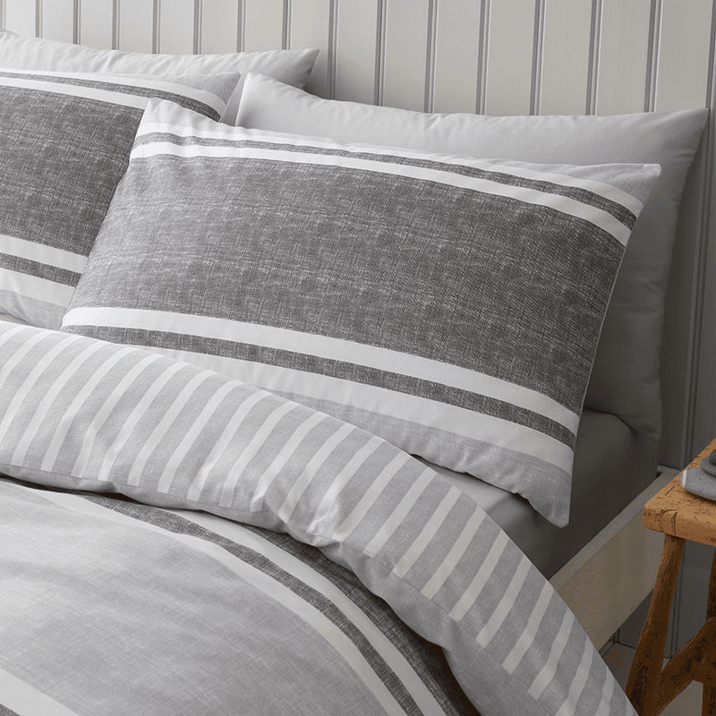 Textured Banded Stripe Duvet Set, King, Charcoal