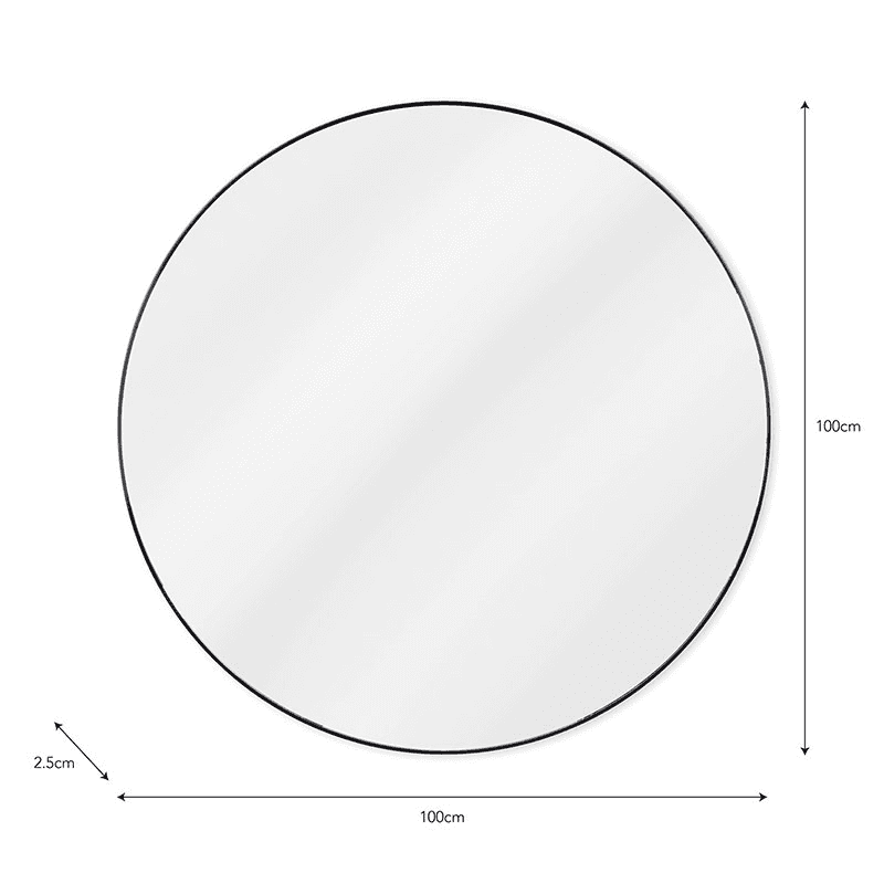 Cherington Round Wall Mirror, D100cm, Black
