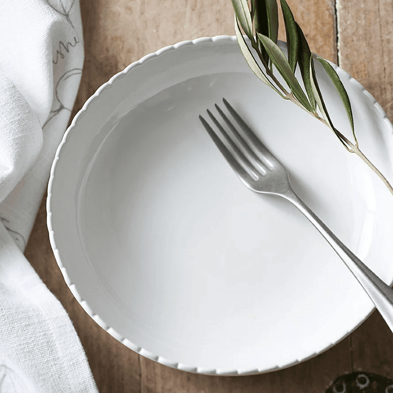 Scalloped Set of 2 Mini Shallow Bowl, D21cm, White