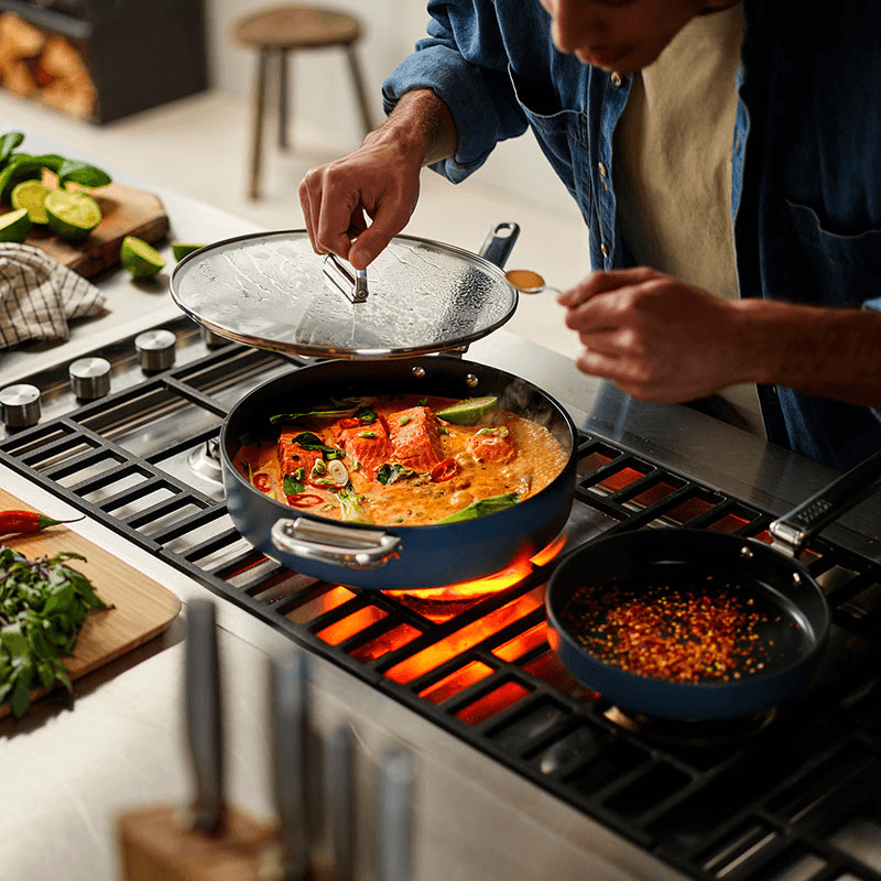 Space Folding Ceramic Non-Stick Saute Pan & Lid, 28cm, Midnight Blue
