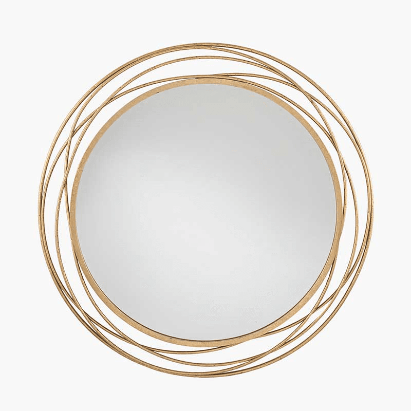 Metal Round Mirror, D90cm, Antique Gold