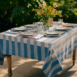 Image showing the Stripe Tablecloth, W160 x L200cm, Cornflower Blue product.