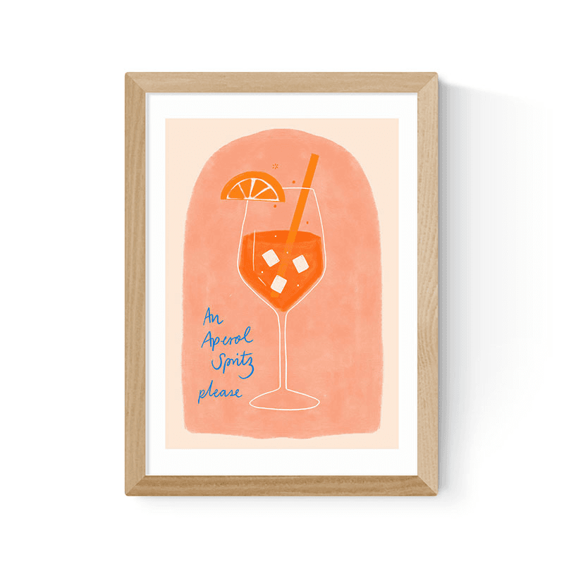 Emmy Lupin Studio Aperol Print, A3, Oak Frame