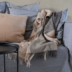 Image showing the Blocks Throw, H190cm x W130cm, Camel/Grey product.