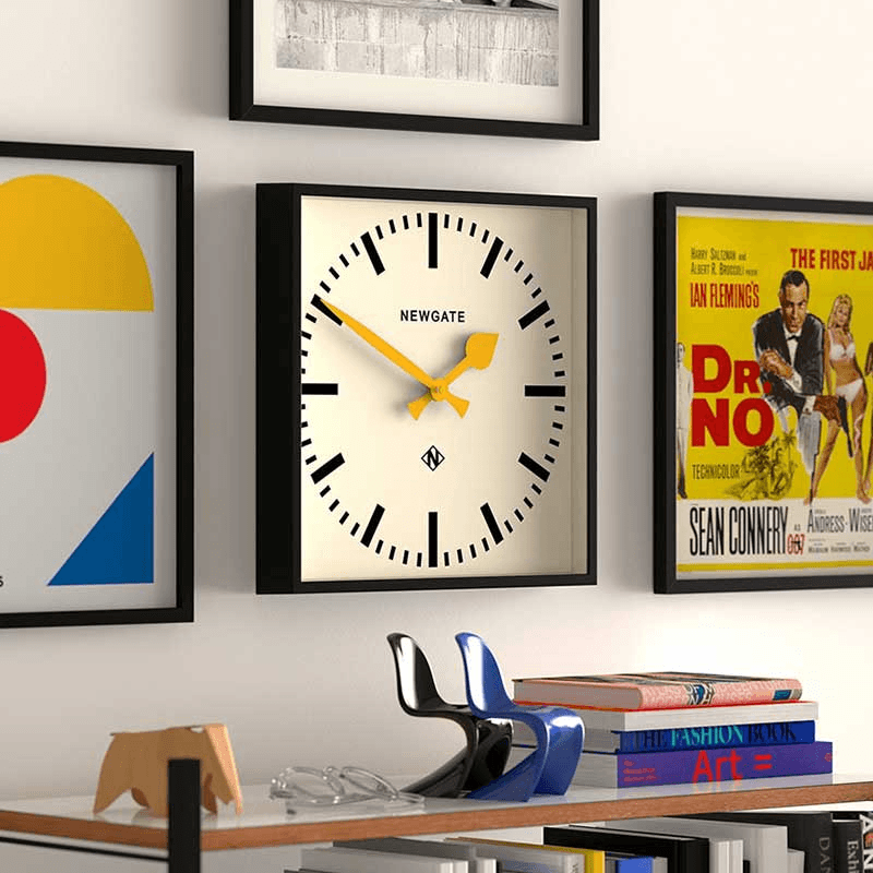 Number Five Wall Clock  with Yellow Hands, 33.5cm, Black