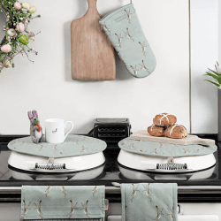 Image showing the Boxing Hares Round Hob Cover, D38cm, Duck Egg Grey product.