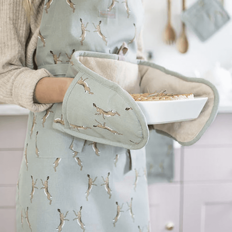 Boxing Hares Apron, Duck Egg Grey