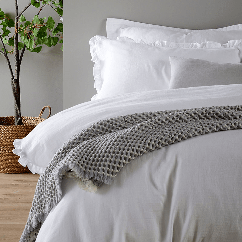 Organic Retreat Ruffle Duvet Set, Super King, White