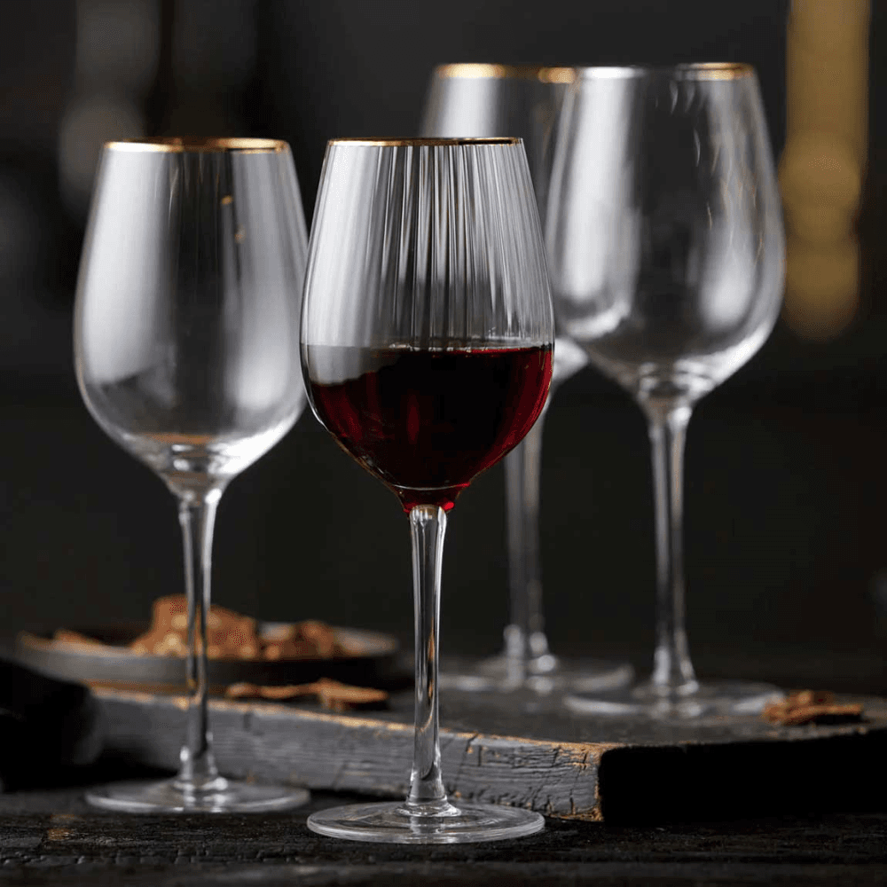 Palermo Set of 4 Red Wine Glasses, 400ml, Gold