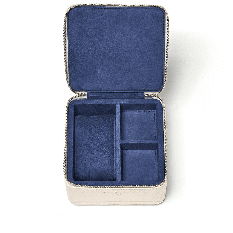 Travel Watch & Ring Box, L12 x W12cm, Ivory Pebble