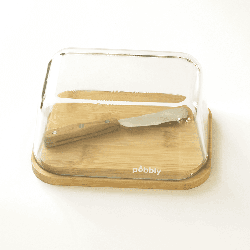 Glass Butterdish Set, Bamboo