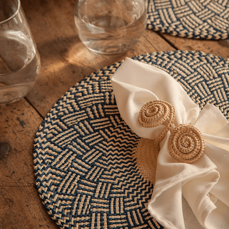 Nariño Set of 2 Woven Placemats, D39cm, Midnight Blue
