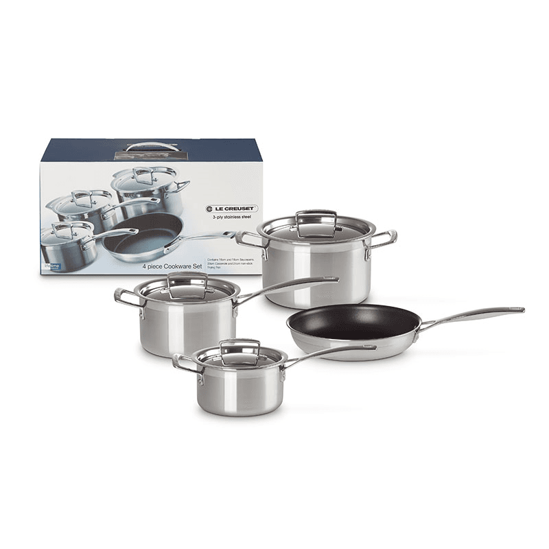 Classic 3-ply 4-Piece Cookware Set, Stainless Steel