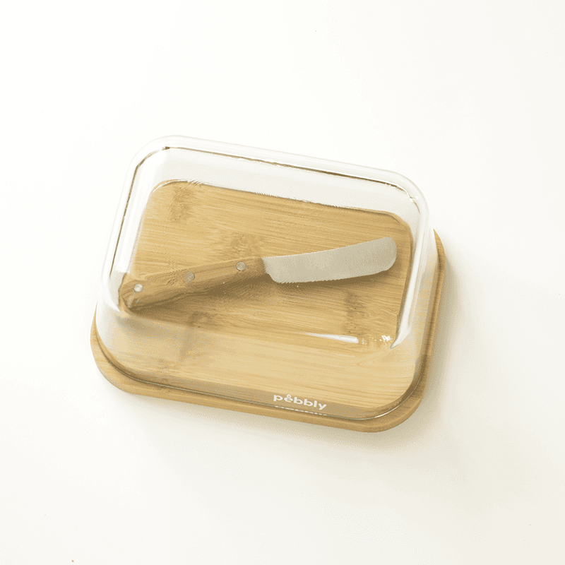 Glass Butterdish Set, Bamboo