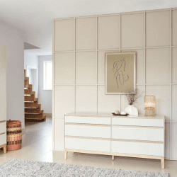 Image showing the Lars Wide Six Drawer Dresser, H73 x W150cm, Cashmere and Oak product.