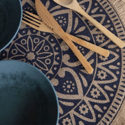 Image showing the Mandala Woven Set of 4 Placemats, D42cm, Blue product.