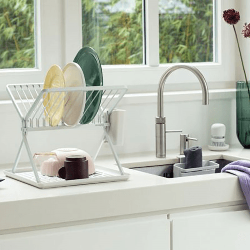 SinkSide Foldable Dish Drying Rack, Small, Light Grey