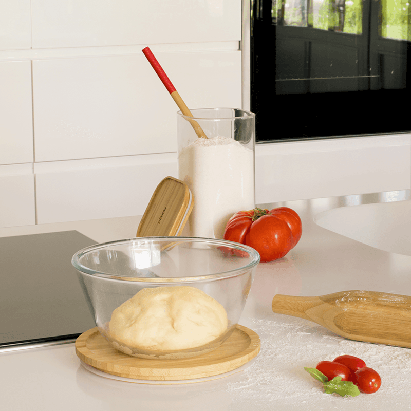 Glass Bowl With Bamboo Lid, 1.6L, Clear