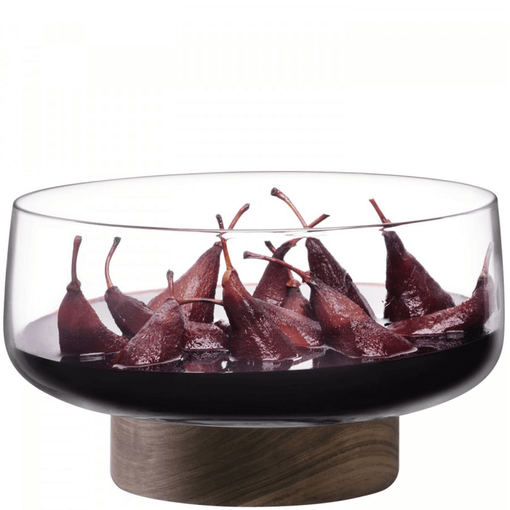 City Bowl & walnut base, D30cm, clear